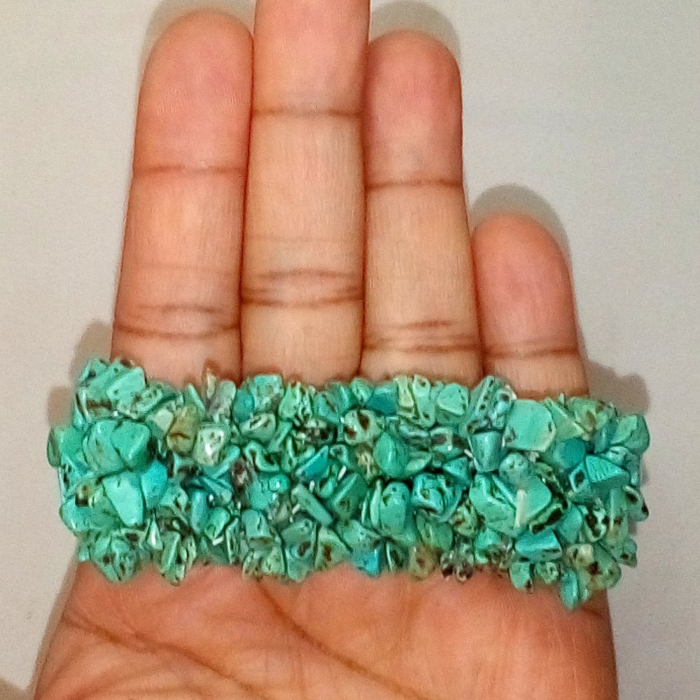 Turquoise Colored Stone Stretchy Multi-Strand Bracelet